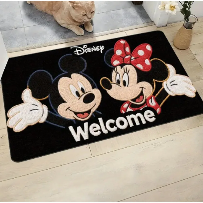 MINISO Disney Mickey Minnie Christmas Welcome Doormat Festive Red Mat with Santa Hats Holly Bathroom Bedroom Area Mat Decoration