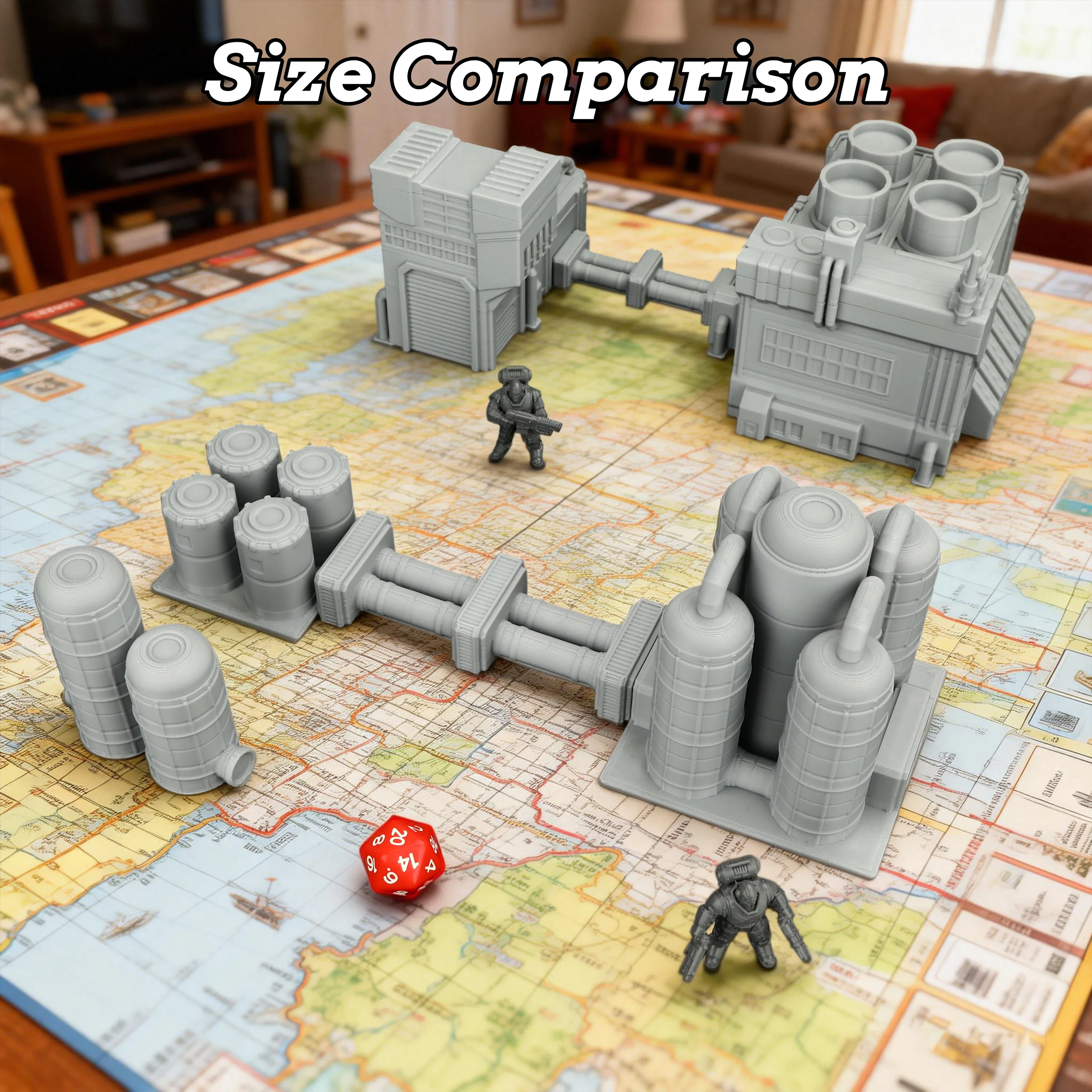 Sci-Fi Energy Factory Miniature Terrain Set - Industrial Diorama Models for Tabletop Roleplay Games | Modular RPG Structures