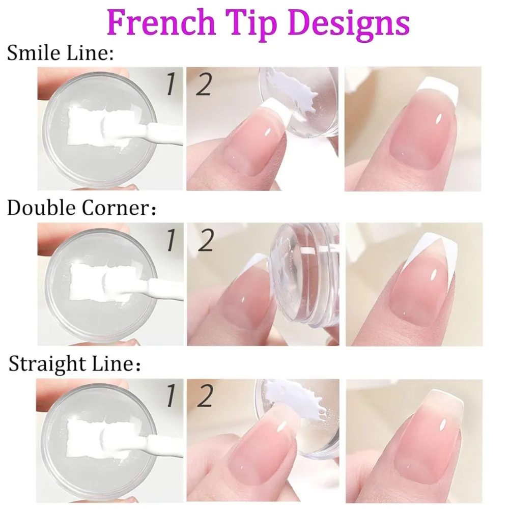 Drehbares Stamper-Set mit französischer Spitze, Nagelkunst-Stempel mit verstellbarer Mustergröße, DIY, durchsichtiges Silikon-Stempel-Maniküre-Salon-Werkzeug
