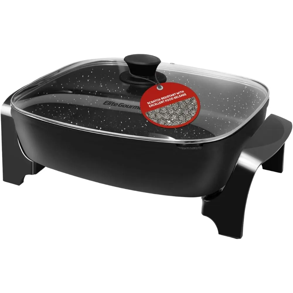 EG-6203# Extra Deep Scratch Resistant, Easy Pour Spout Dishwasher Safe, Non-stick Electric Skillet with Glass Vented Lid