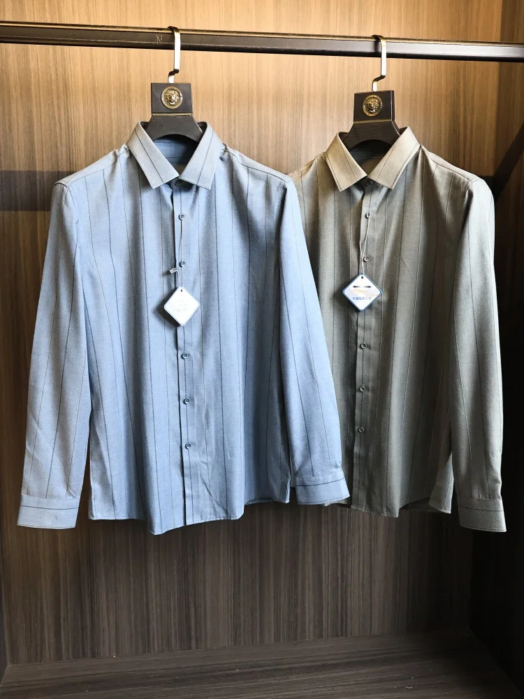 

Sl Fit Long Sve Men's Faionable Busin irt Breathable Stand Collar Spring Autumn Polyester Blend Modern Sle