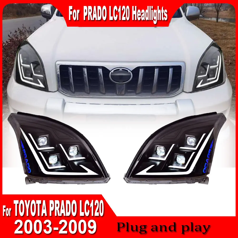 Car Head Lamp for Toyota Prado LED Headlight 2003-2009 Headlights LC120 DRL Turn Signal High Beam Angel Eye Projector Lens