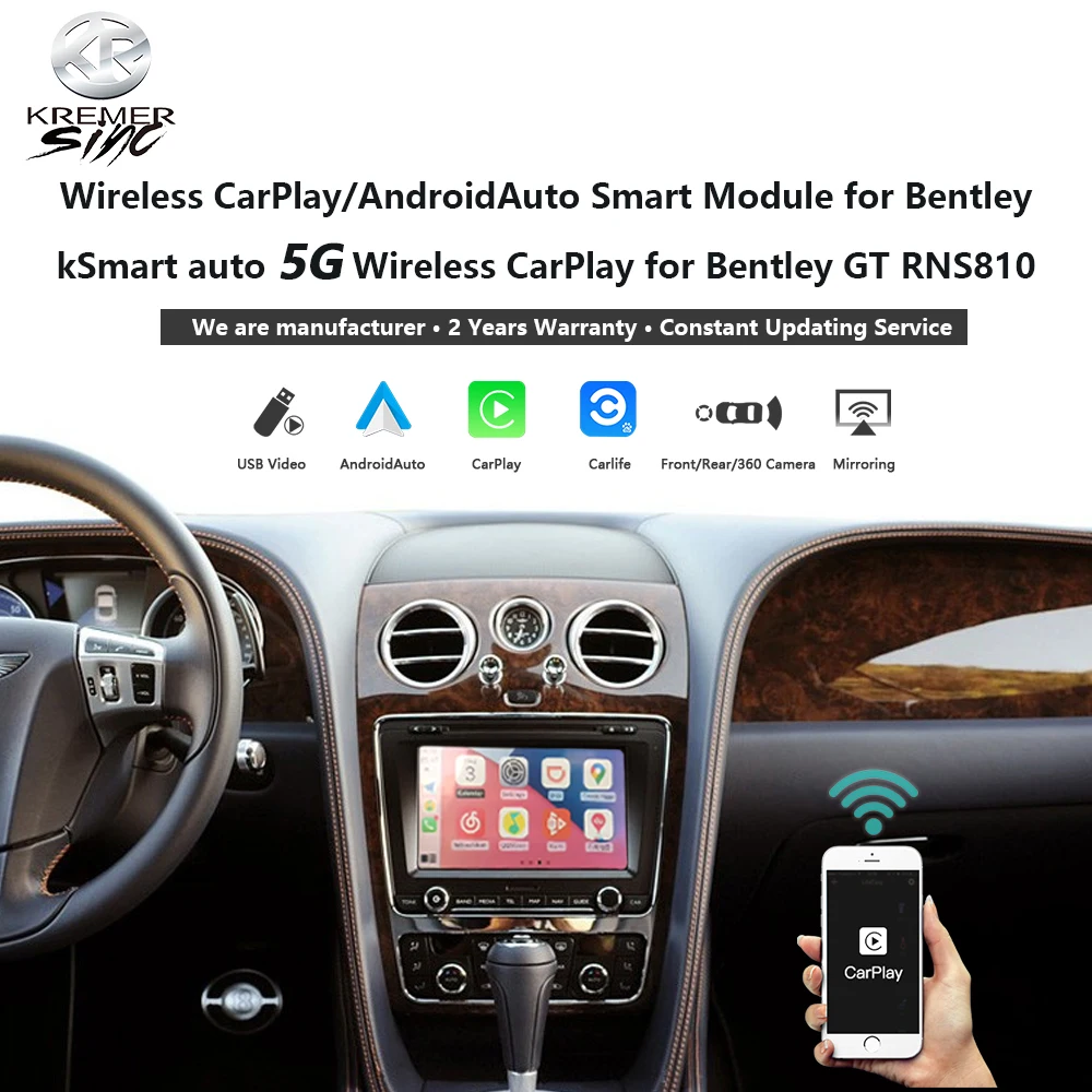 Wireless CarPlay AndroidAuto Smart Module per Bentley RNS810 2012-2018 supporto Mirroring microfono OEM