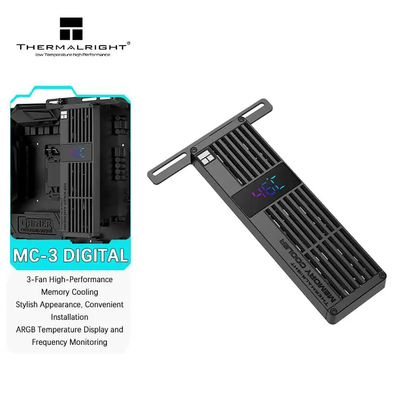 Thermalright MC-3 Digital Display Version Memory Stick Air Cooling Heat Sink Silent PWM Temperature Control Triple-fan B4010*3