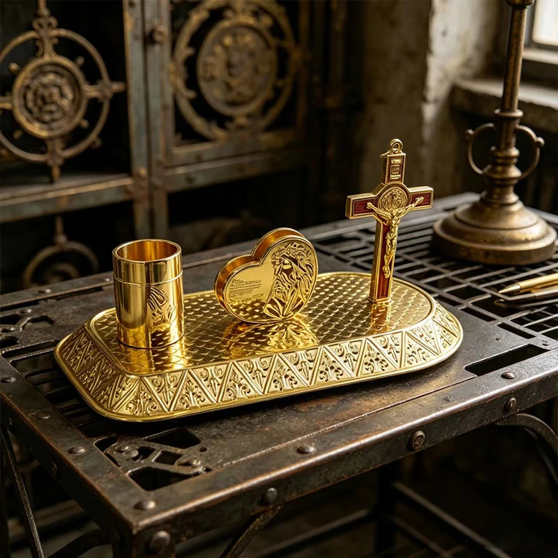 Nouvel ensemble cadeau 2026 d'icônes religieuses dorées avec crucifix de Saint Benoît pour l'autel domestique, la prière, la dévotion, la décoration chrétienne
