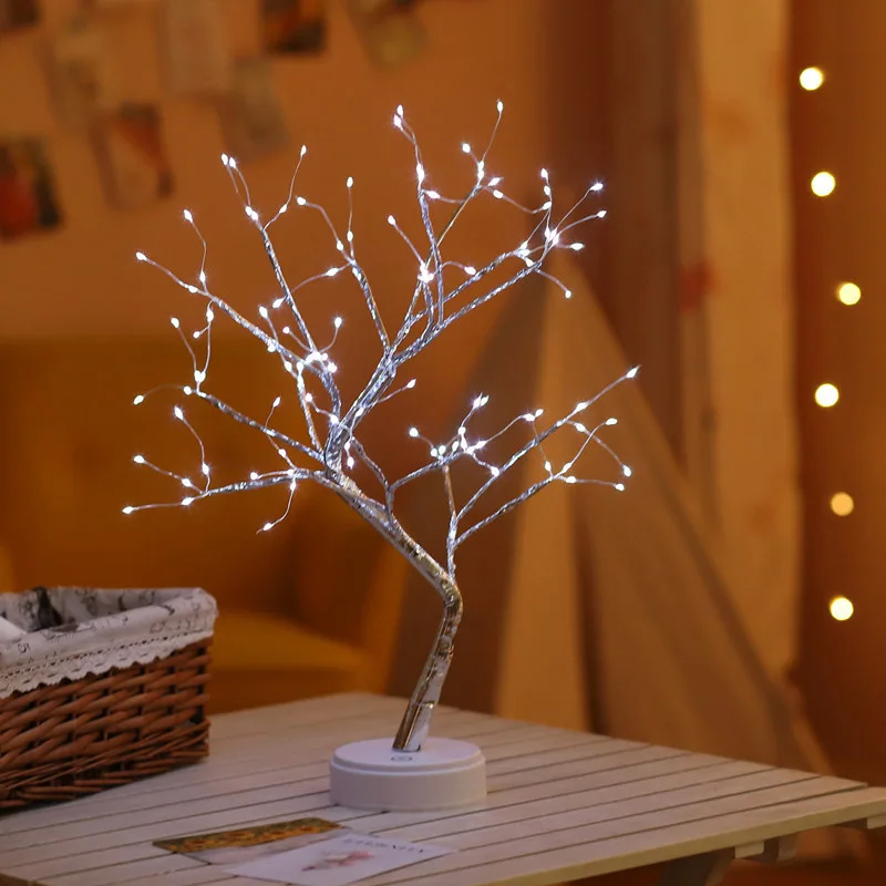 LED 테이블 램프 야간 조명 USB 불꽃 나무 조명 구리 와이어 테이블 램프 요정 야간 조명 가정용 침실 크리스마스 장식