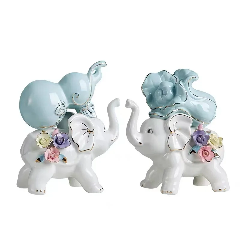 Elephant Ornaments a Pair of European-Style Living Room TV Cabinet Wine Cabinet Hallway Home Decoration Ceramic Crafts