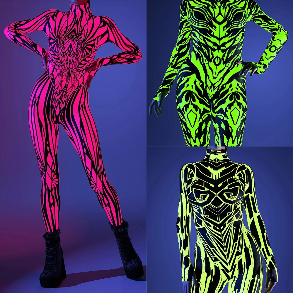 

Women Art Irregular Lines Jumpsuit Cyber Punk Bodysuit Halloween Holiday Party Cosplay Costume Performance Romper Zentai Suit