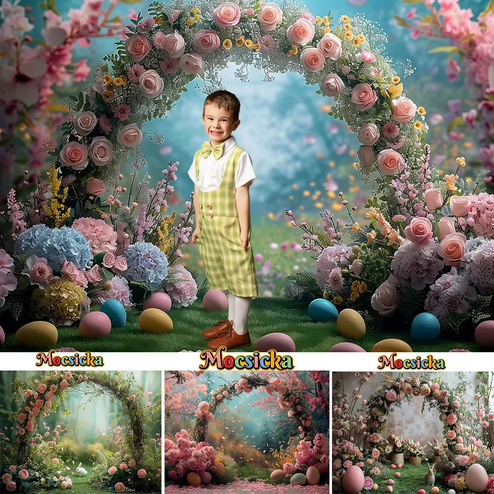 

Пасхальный фон для студийной фотографии, весеннее яйцо, арка, цветок, зеленая трава, декор для мальчиков и девочек, торт, фотобудка на день рождения