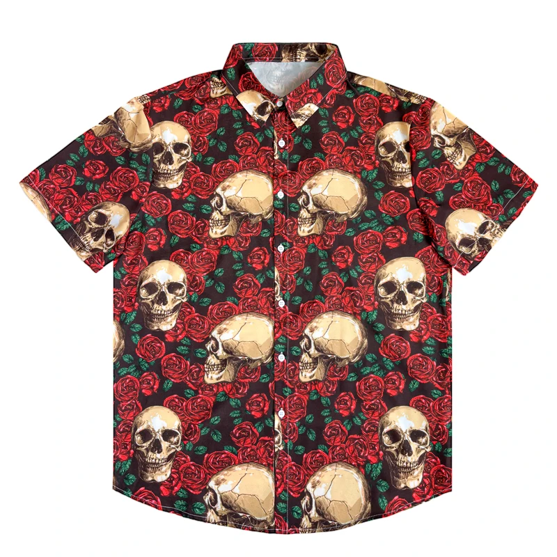 

Hawaiian Men's Shirt Skull Printing Turn Down Short Sleeve T Shirts Loose Casual Cool personality Tops Men's Clothing