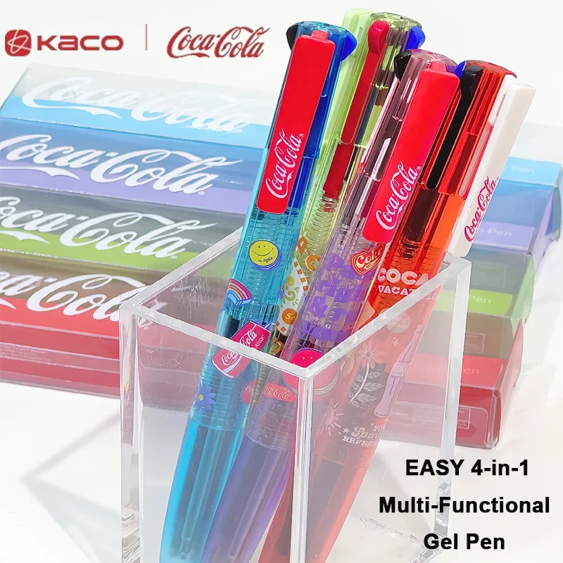 KACO Coca-Cola 4-in-1 Gel Pen 0.5mm Black/Blue/Red/Green Multi-Pen for Professionals/Students/Exam/Note-Taking/Office Signatures
