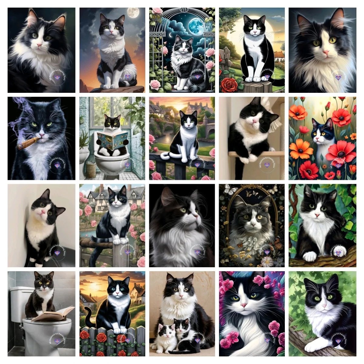 

New Cow Cat AB Diamond Painting Kit Square Round Diamond 5D DIY Black and White Cat Mosaic Handmade Art Adult Gift Home Decor