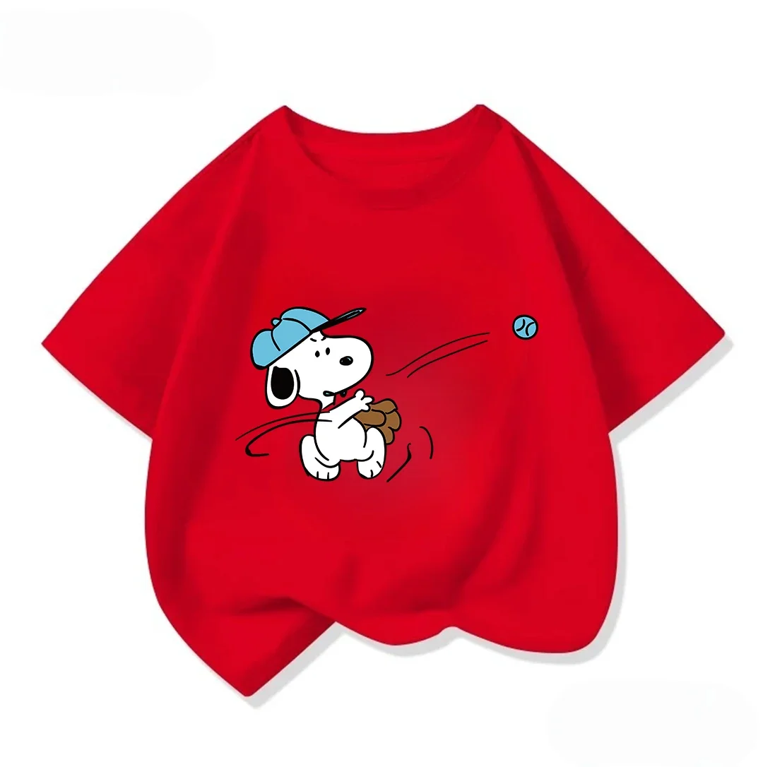 

Модная детская футболка в уличном стиле, летняя повседневная футболка с милым мультяшным рисунком и круглым вырезом для мальчиков и девочек, милый наряд с изображением Снупи, От 3 до 14 лет