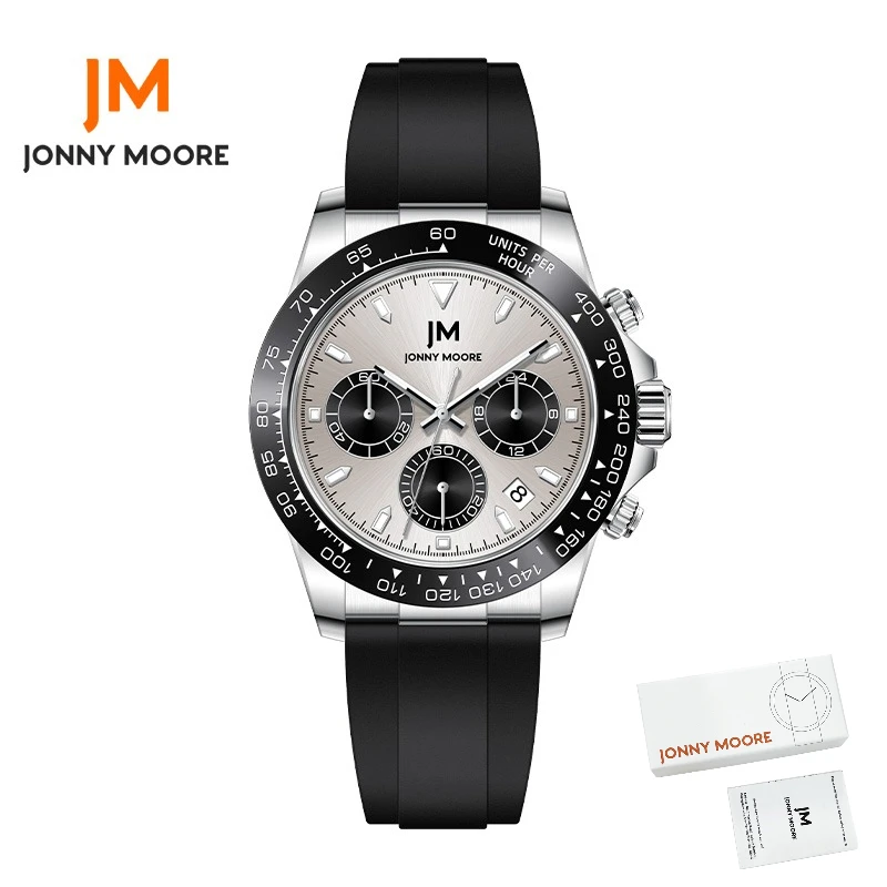 

JONNY MOORE 1568 модные мужские кварцевые часы с тремя глазами и пандой, персонализированные автоматические хронографы с датой, 30 м, водонепроницаемые часы для мужчин