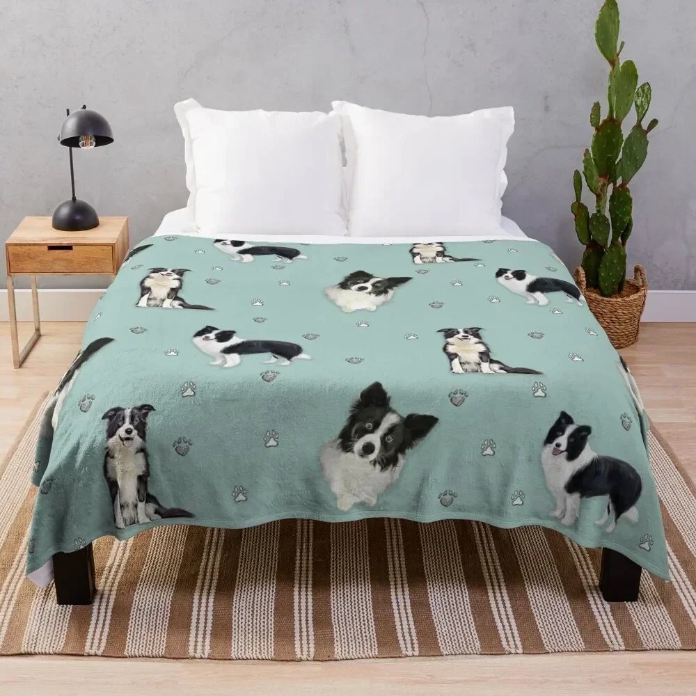 collie pattern blue painting Throw Blanket Winter beds Summer Beddings Blankets