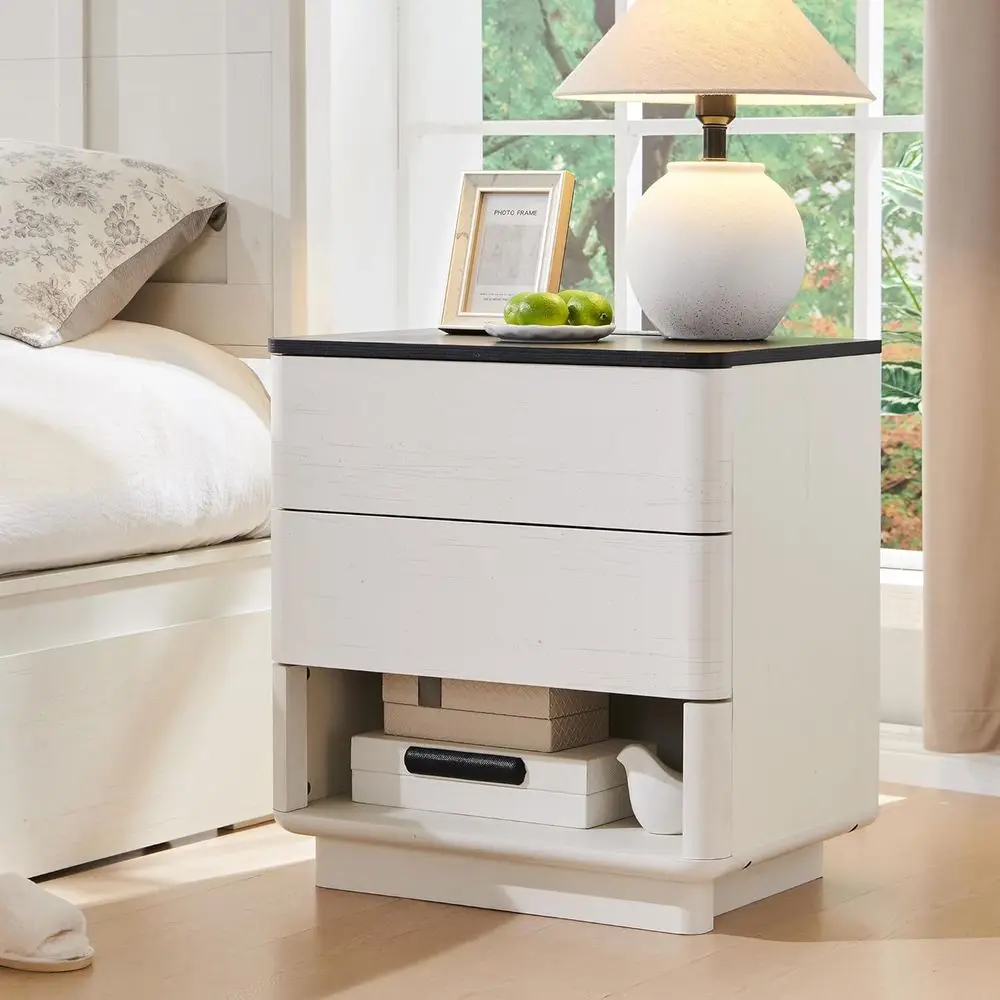 

Nightstand with Charging Station, 22" Push-to-Open Bedside Table with 2 Storage Drawers, Large Modern End Table-Customized