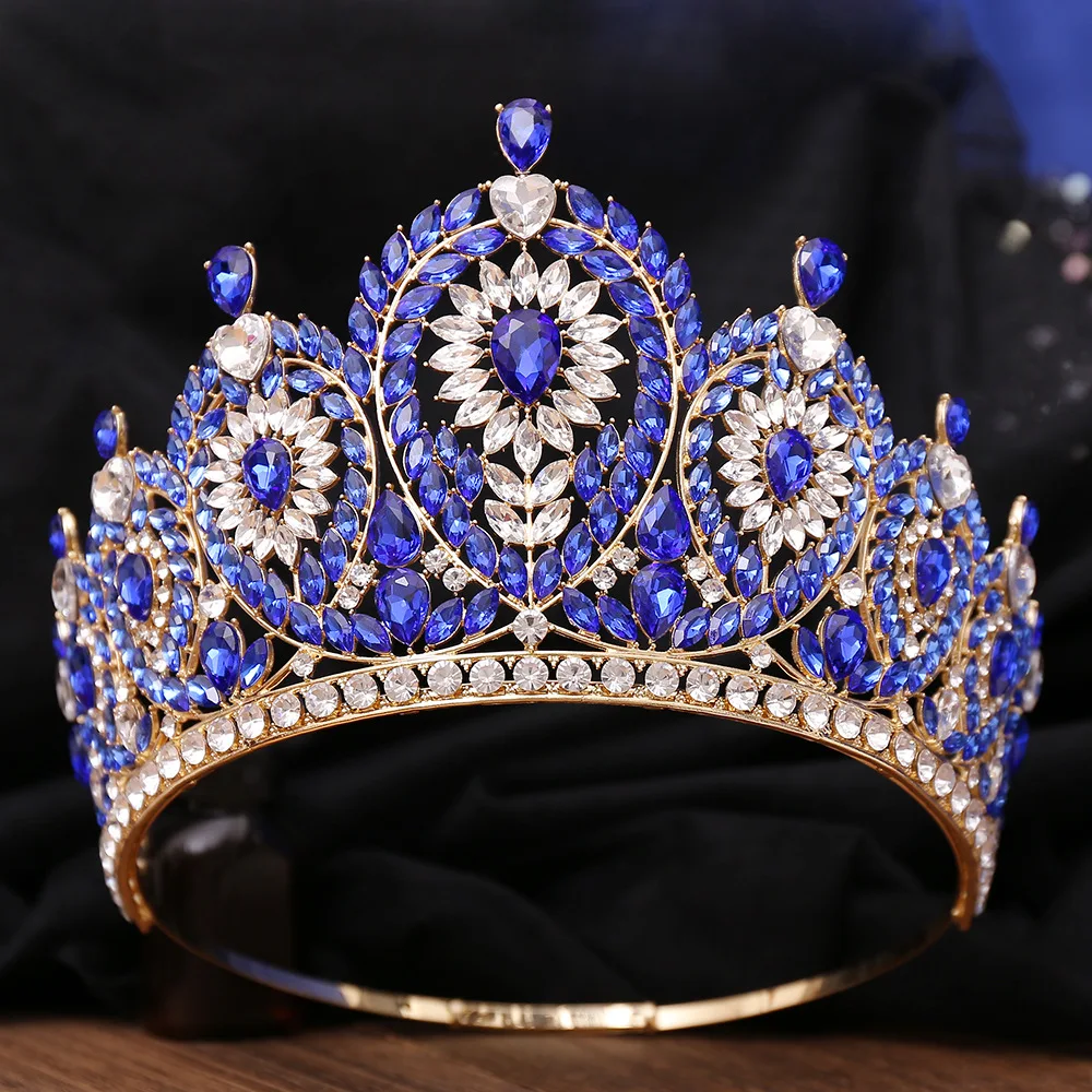 KMVEXO Baroque Queen Crystal AB Round Tiaras Crowns For Bridal Women Girls Wedding Diadem Princess Party Hair Dress Jewelry