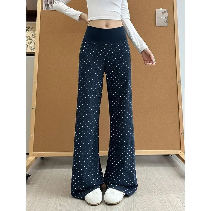 

Trendy High Waist Wide Leg Casual Pants Women Summer Thin Checkered Straight Loose Lazy Style Drapey Flared Trousers