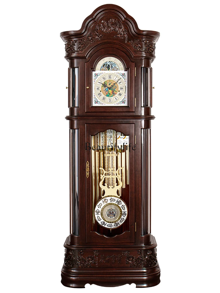 Living Room Light Luxury High-End Hermle Mechanical Black Rosewood Solid Wood the Grandfather Clock