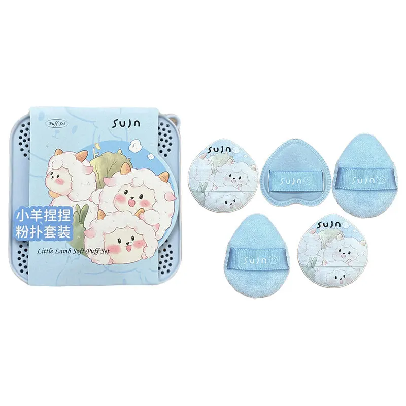 Sujn Lamb Baa Daumen-Puderquasten-Set, Weiche und Hautfreundliche Concealer-Aufhellungs-Flockquaste mit Luftkissen, 5 Stück