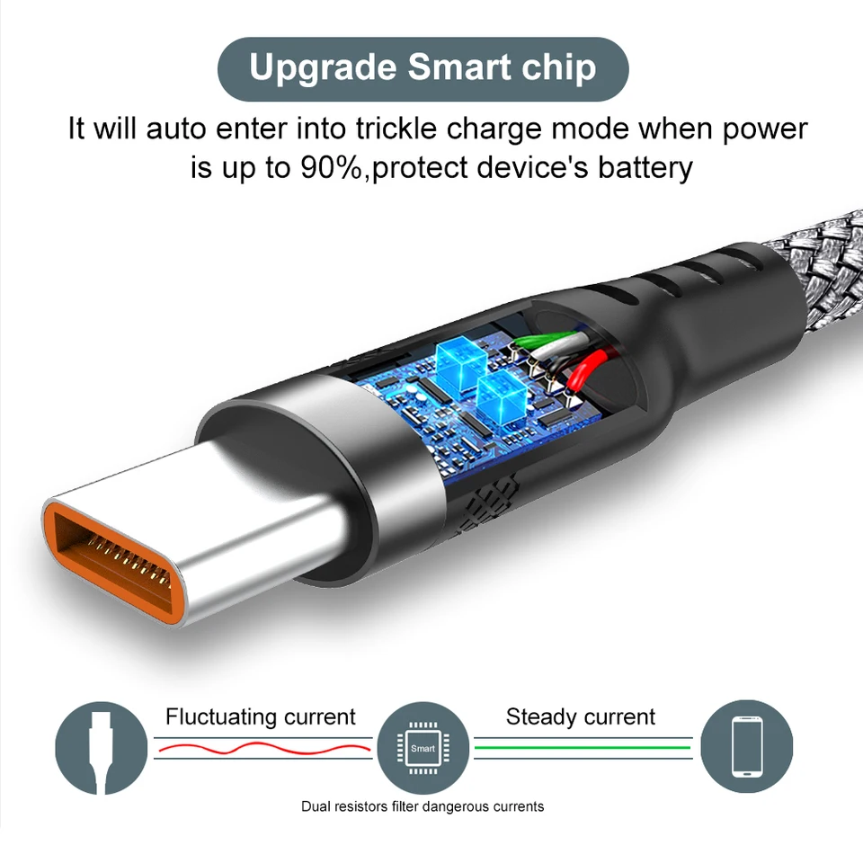 Cable USB Type C 6A de carga súper rápida para Huawei, cable USB C extendido 1m 2m 3m 5m 8 metros para Xiaomi Vivo Leeco OnePlus Oppo 4