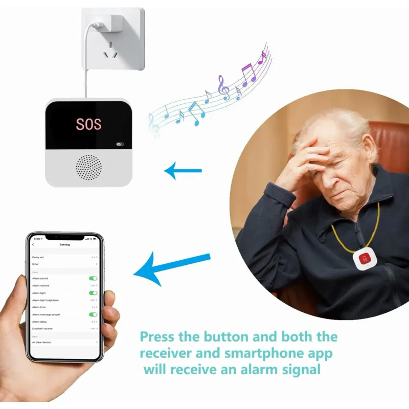 WiFi Wireless Elderly Caregiver Pager SOS Bracelet Call Buttons Alert System For Nurse Call Seniors Patients Indoor Old Helping