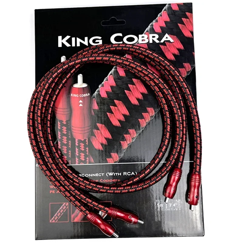 Audiofilski kabel King Cobra RCA PSC+ Copper HiFi Audio Interconnect Line z pudełkiem