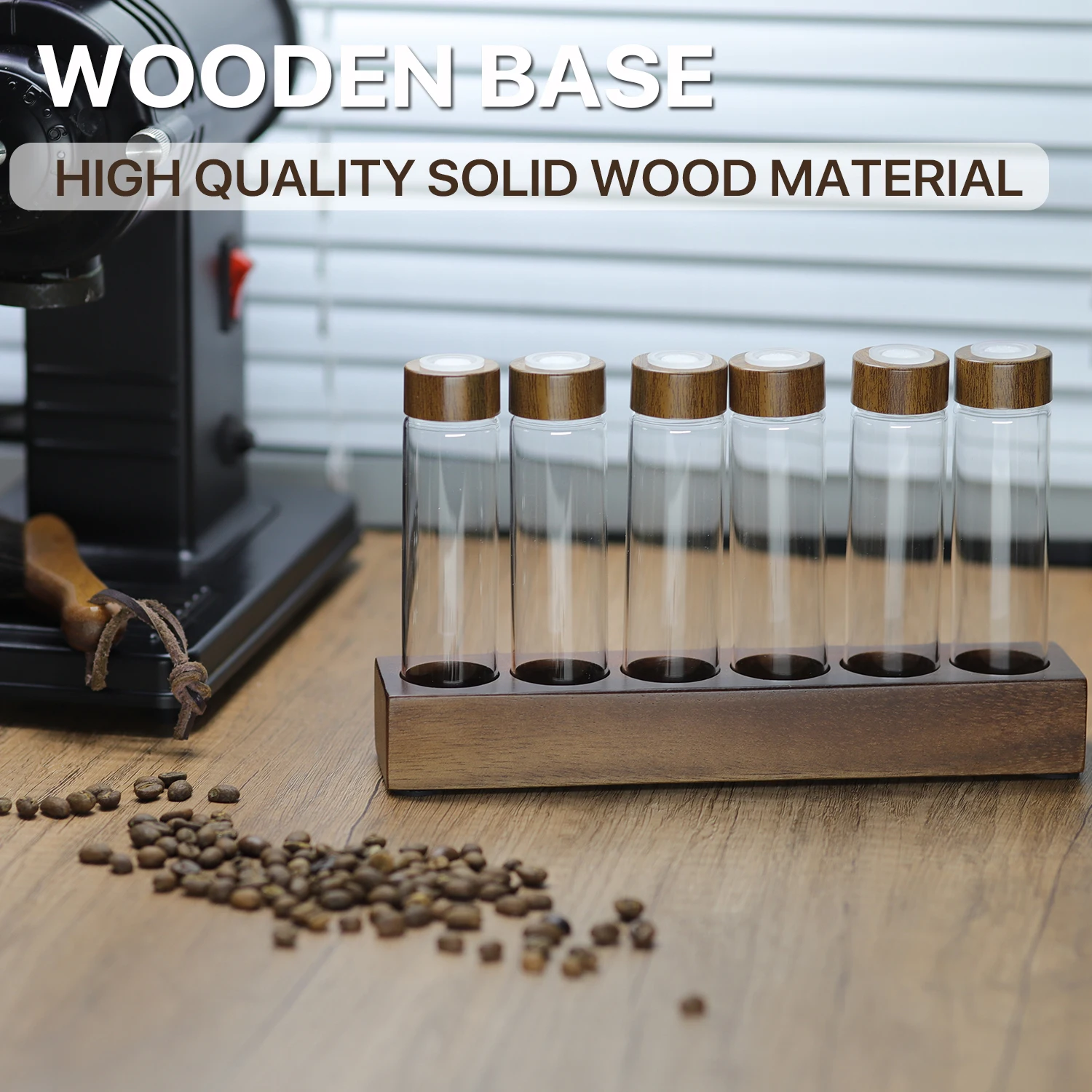 Coffee Beans Storage Container Display Rack Walnut Tea Tube Bottle Glass Espresso Coffee Accessories Tool Barista Coffeware Sets