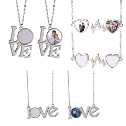Love&Heart Pendant Necklace Sublimation Blank Necklace Jewelry For DIY Creative Anniversary Birthda's Gift