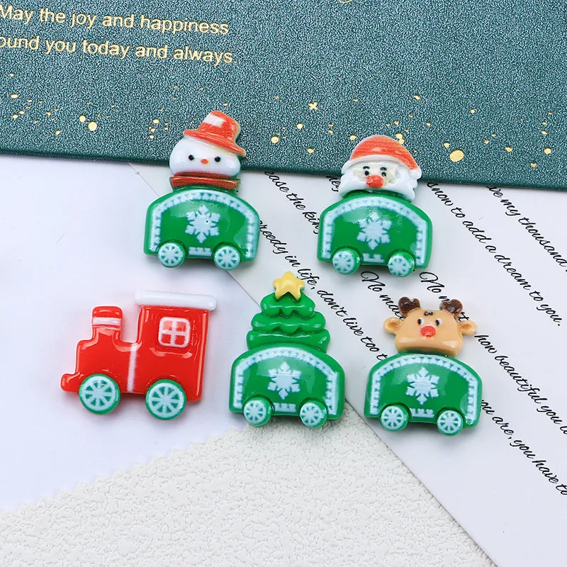 10 piece new cute train Christmas series flat back Cabochon scrapbook hair bow center decoration DIY accessories