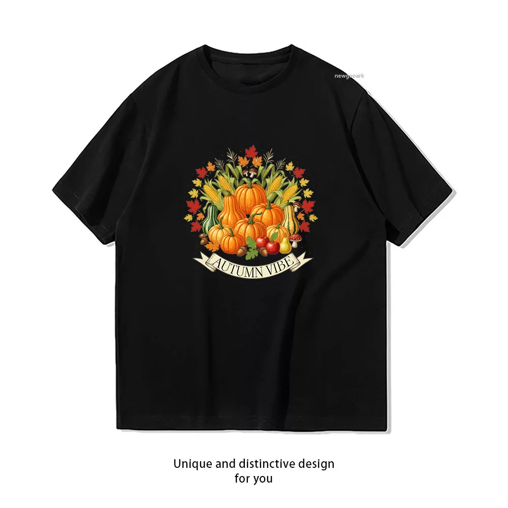 Autumn Vibe Pumpkins Leaves and Harvest Charm T-shirt Woman Man Summer Cotton Graphic T Shirts Adult Streetwear Camisetas Tops
