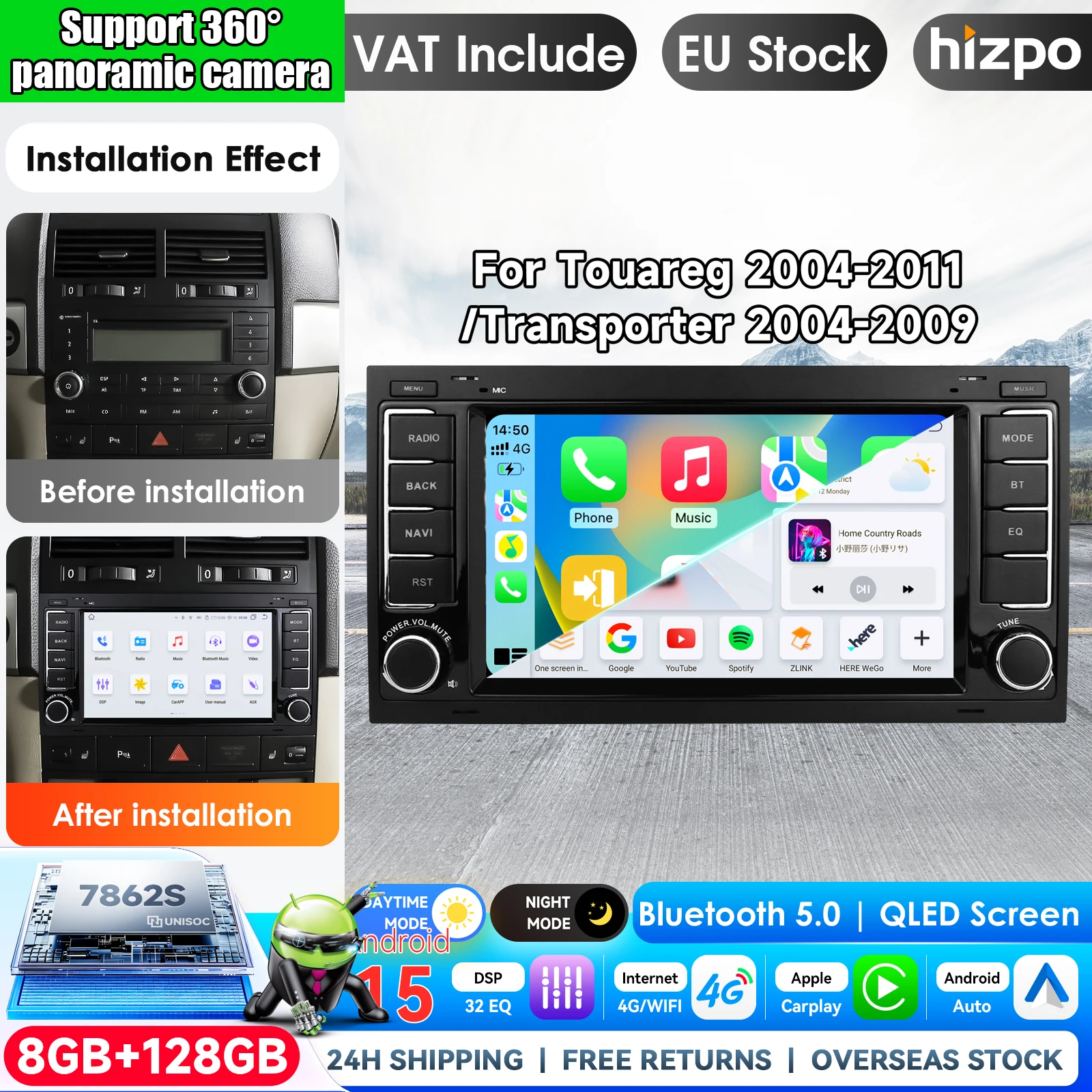 Image of Hizpo 7 Zoll Android 15 Autoradio für VW Volkswagen Touareg Transporter T5 Multivan Kabellos für Apple CarPlay Auto IPS Touchscreen Stereo Multimedia-Videoplayer Automotive Smart Intelligent Systems 2