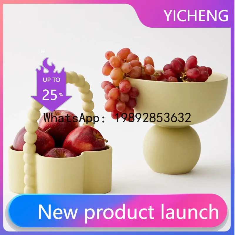 LYY Ceramic Fruit Plate, Cream Style, Living Room Coffee Table Tray, Large High-Stand Decorative Storage Fruit Plate