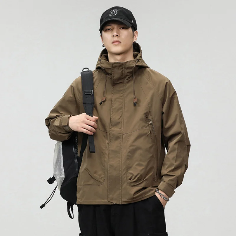 

GIOIOMen's Softshell Jacket，Spring and Autumn Fashion Loose Hooded Waterproof Windproof Casual Jacket Coat，Fashion Men's Wear