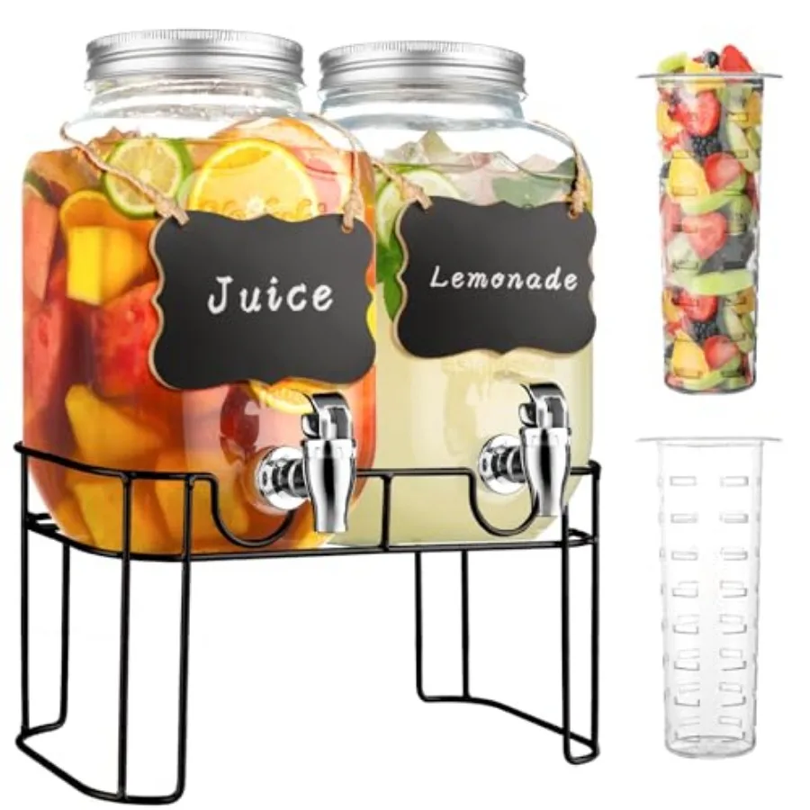 Glass Drink Dispensers For Parties Lemonade Beverage Dispenser With Stand And Spigot For BBQ, Picnic, Party, Laundry Detergent