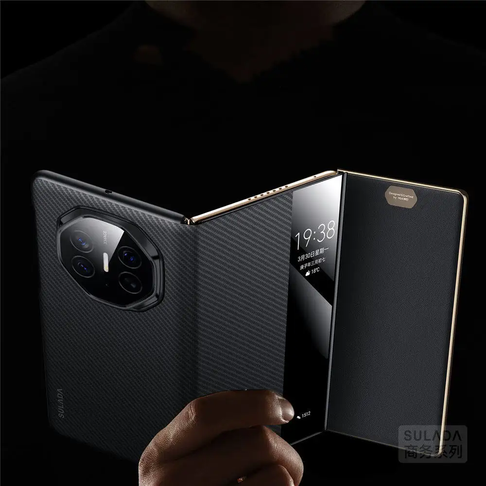 

Sulada Carbon Fiber Pattern Leather Magsafe Case For Huawei Mate XT Magnetic Full Cover