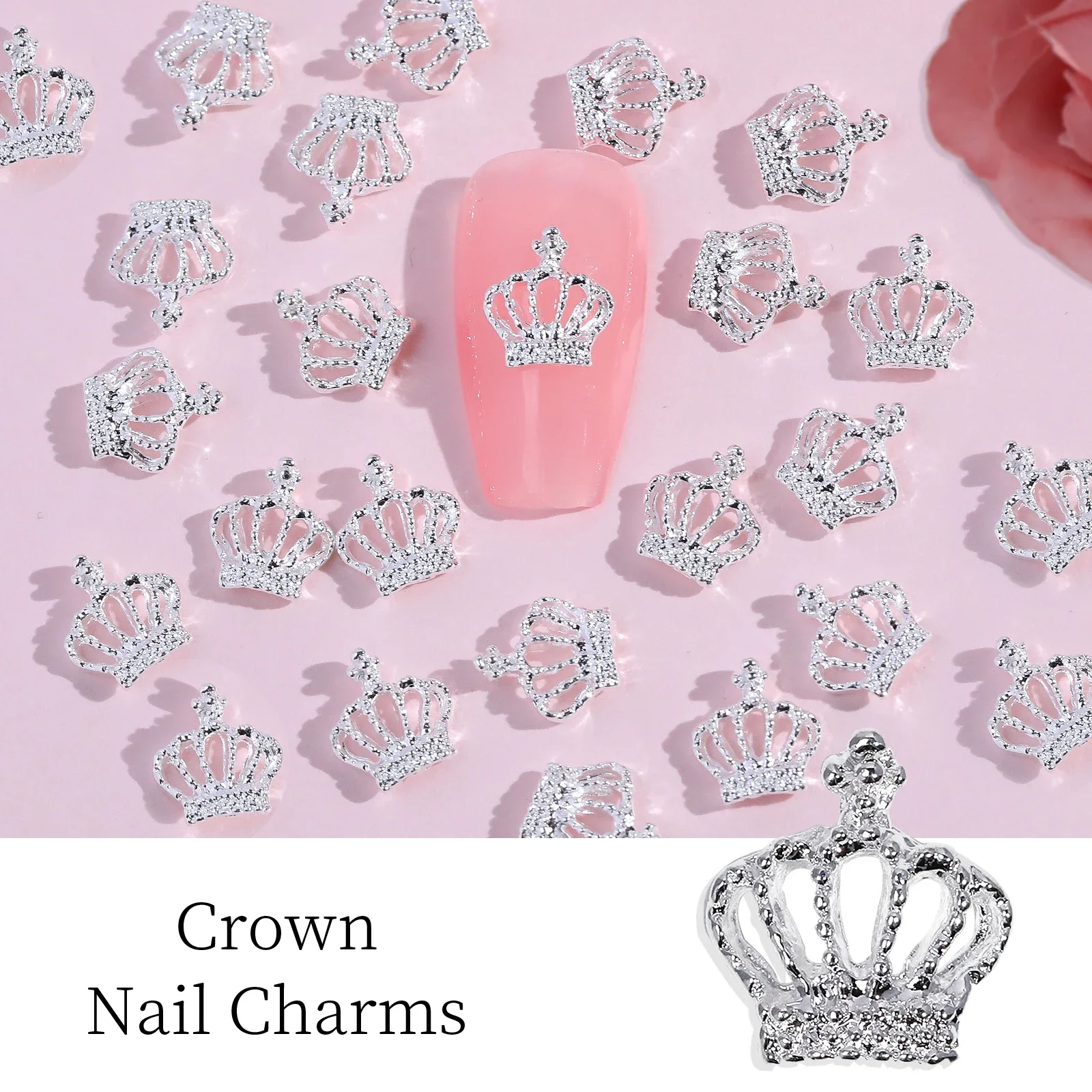 20pcs Crown Design Nail Charms With Rhinestones Nail Art Accessories DIY Nail Art Supplies For Women And Girls Decoration