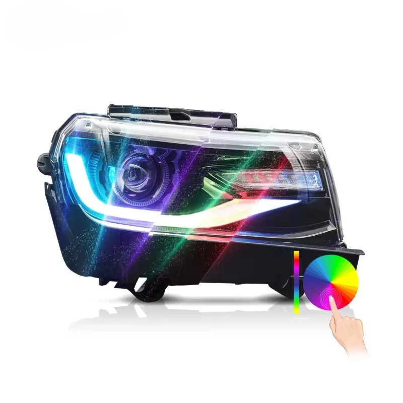 

Светодиодные фары RGB передние фары 2014 2015 5-го поколения Ss Dazzle фары DRL последовательные фары для Chevrolet Camaro