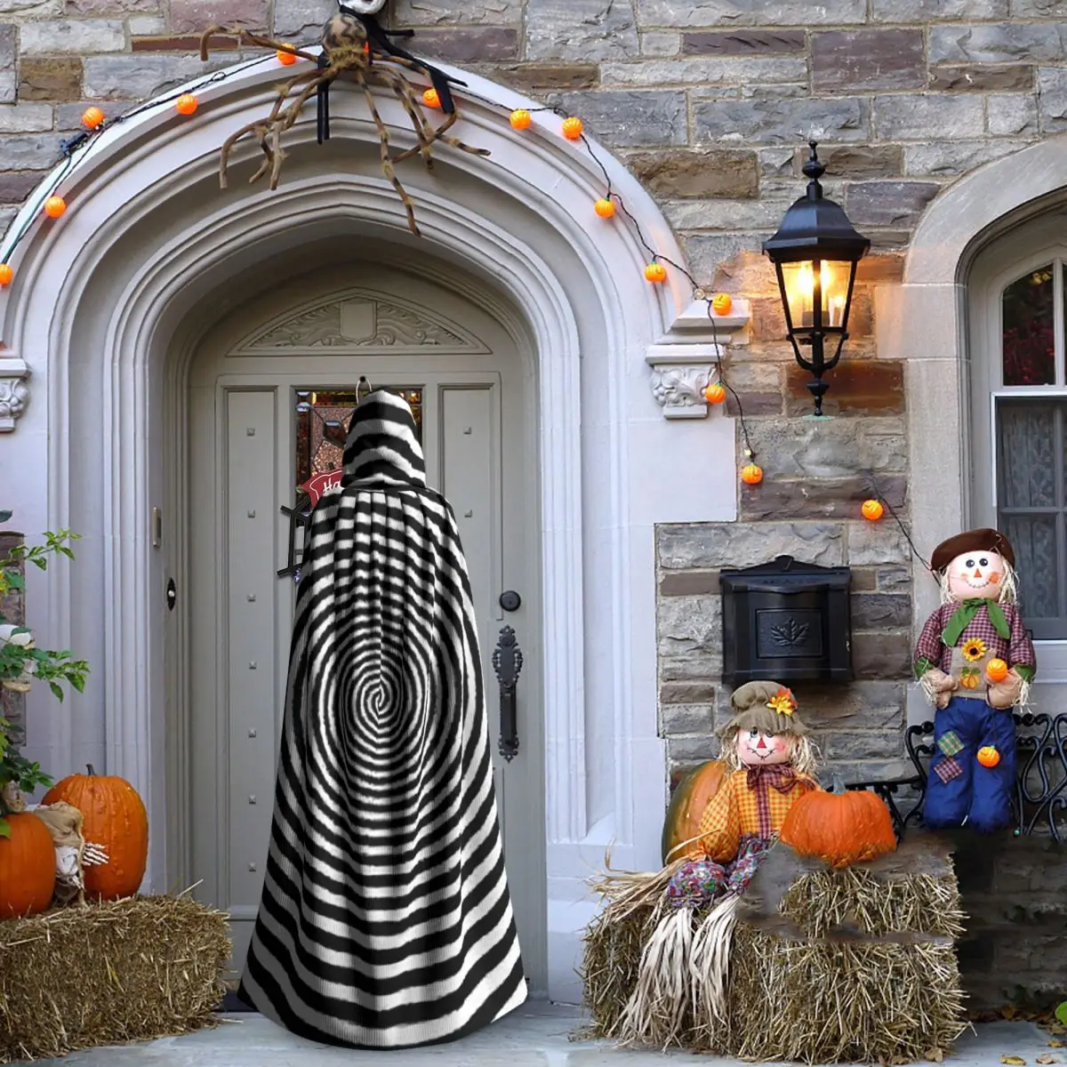 مخدر دوامة طويلة مقنعين عباءة الساحرة القرون الوسطى زي تأثيري كيب هالوين معطف الكبار للجنسين