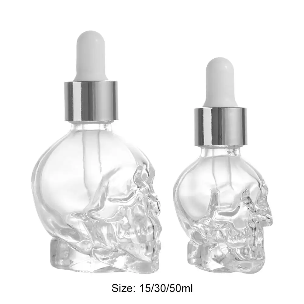 30ml 15ml skull shape glass dropper bottle for e-juice head glass liquid dropper