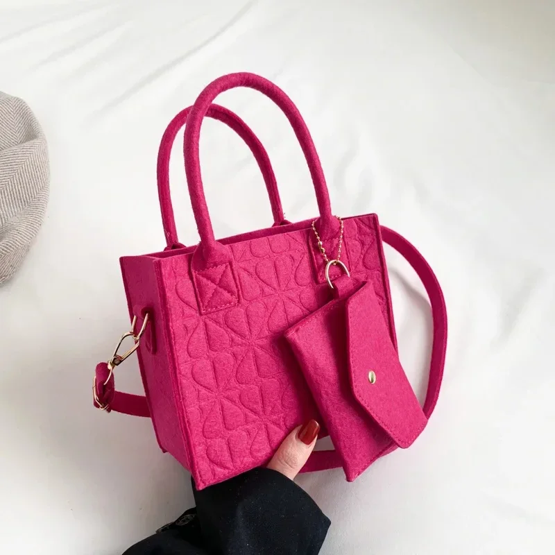 2024 New Solid Color Small Square Bag Felt Shoulder Bag Simple Handbag for Spring Luxury Designer Casual Crossbody Bag for Women