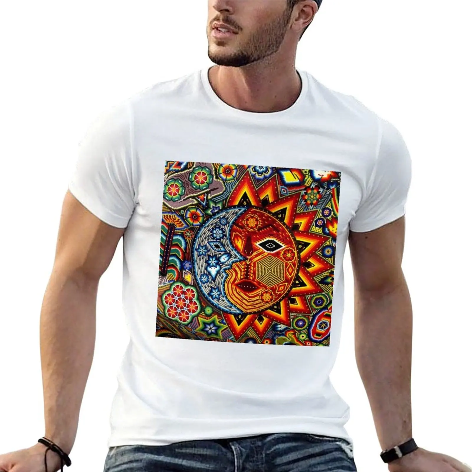 

Sun art huichol mexican T-Shirt cotton t shirts high quality t shirts for man graphic funny T-Shirt