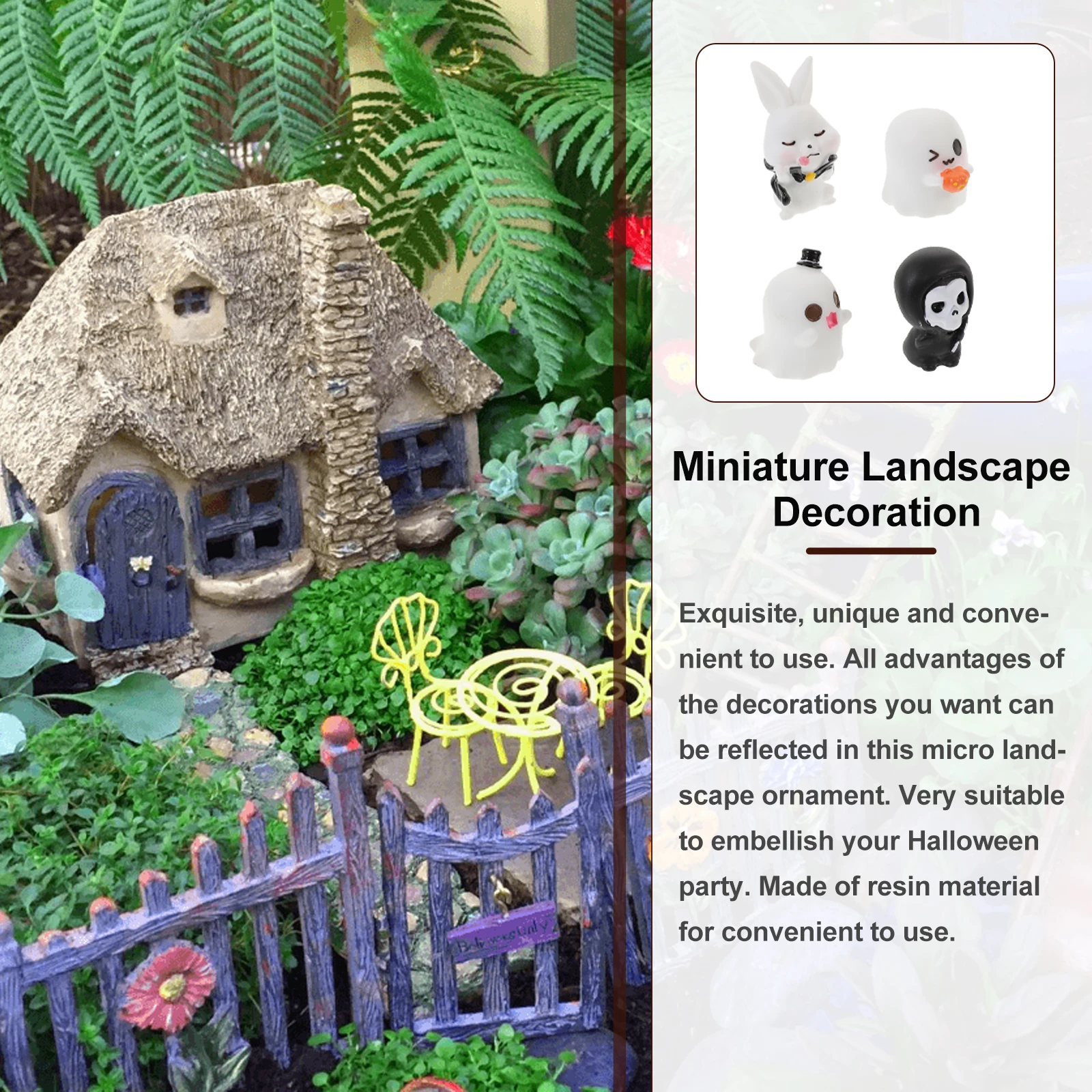 

20pcs Halloween Ornaments Mini Figurines Resin Decorations Pumpkin Reaper Rabbit Ghost Micro Landscape Party Props