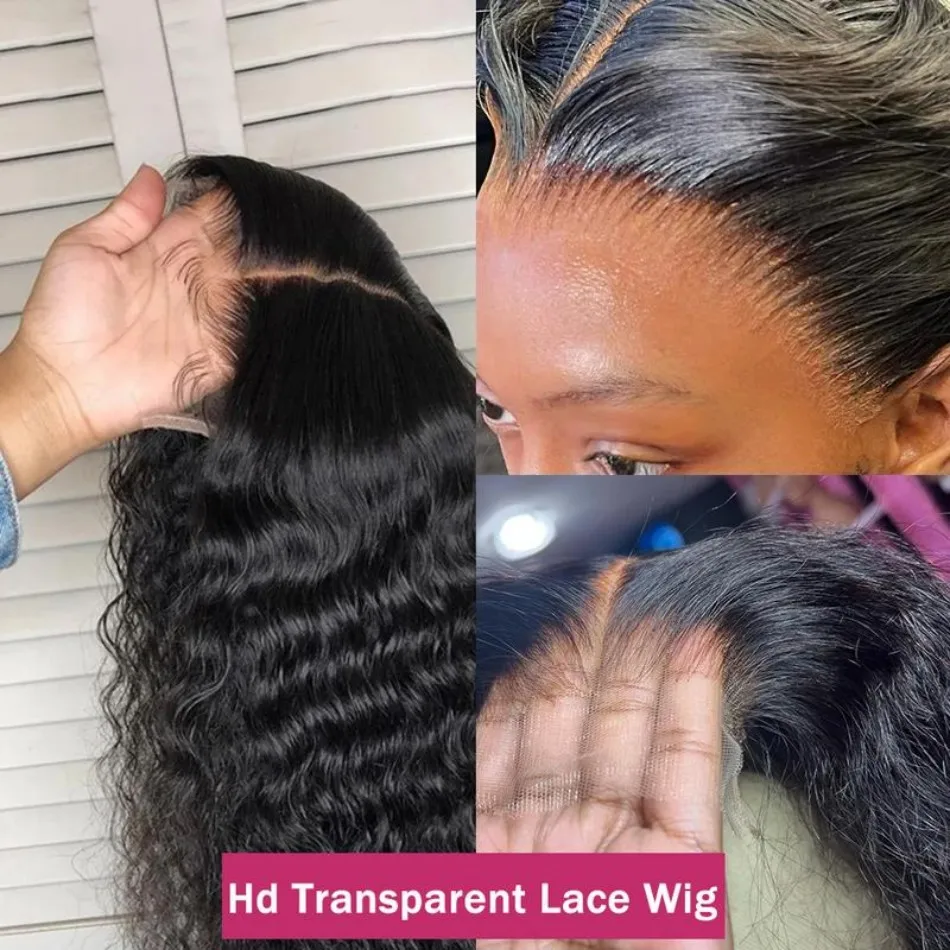 30 Inch Deep Wave Lace Front Wigs Human Hair 210 Density 13X6 Hd Lace Front Wigs Human Hair Pre Plucked Pre Bleached Knots Brazilian Curly Wig Wet Wavy For Women Natural Black view 4