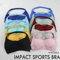Impact Sports Bra With Logo Women Seamless Halter Neck Strap Bra Padded Open Back Yoga Top Bra Medium Support Gym Crop Top