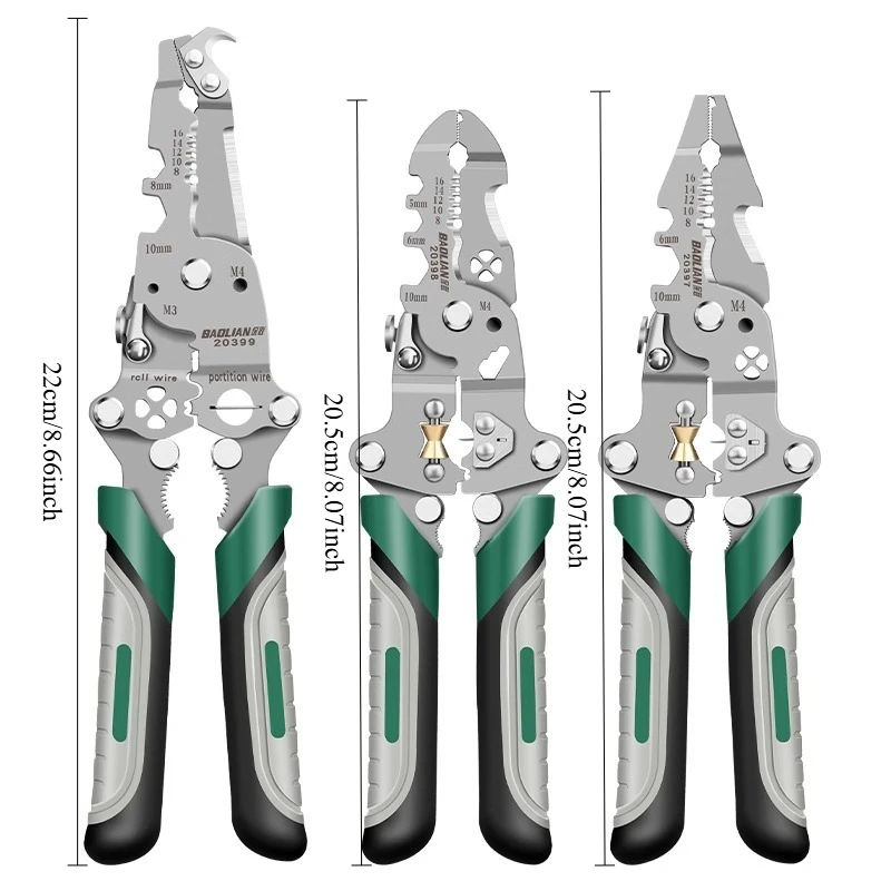 Foldable wire stripper, pulley design multi-function electrician wire splitter wire winding pliers crimping pliers hand tool