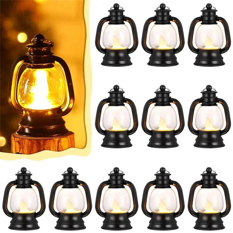 AA81-24Pcs Black Electronic Candle Lantern Light Hanging Lantern Lamp Flameless LED Oil Lamp Christmas Home Deco