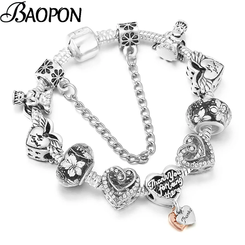 Высокое качество My Angel Beads Браслет-подвеска для женщин с серебряной цепочкой в виде змеи DIY Брендовый браслет Ювелирные изделия для девочек Подарок