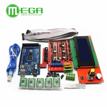 New 1set 3D Printer Kit Mega 2560 R3 Ramps 1.4 Controller A4988 Stepper Driver Module Ramps 1.4 2004 LCD Control