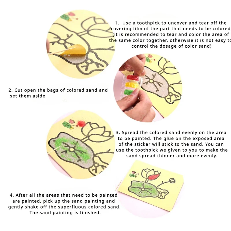 5Pcs/set Cute Cartoon Stick Figure Children Sand Painting Set Fun Kids DIY Colorful Sand Coloring Drawing Puzzle Game